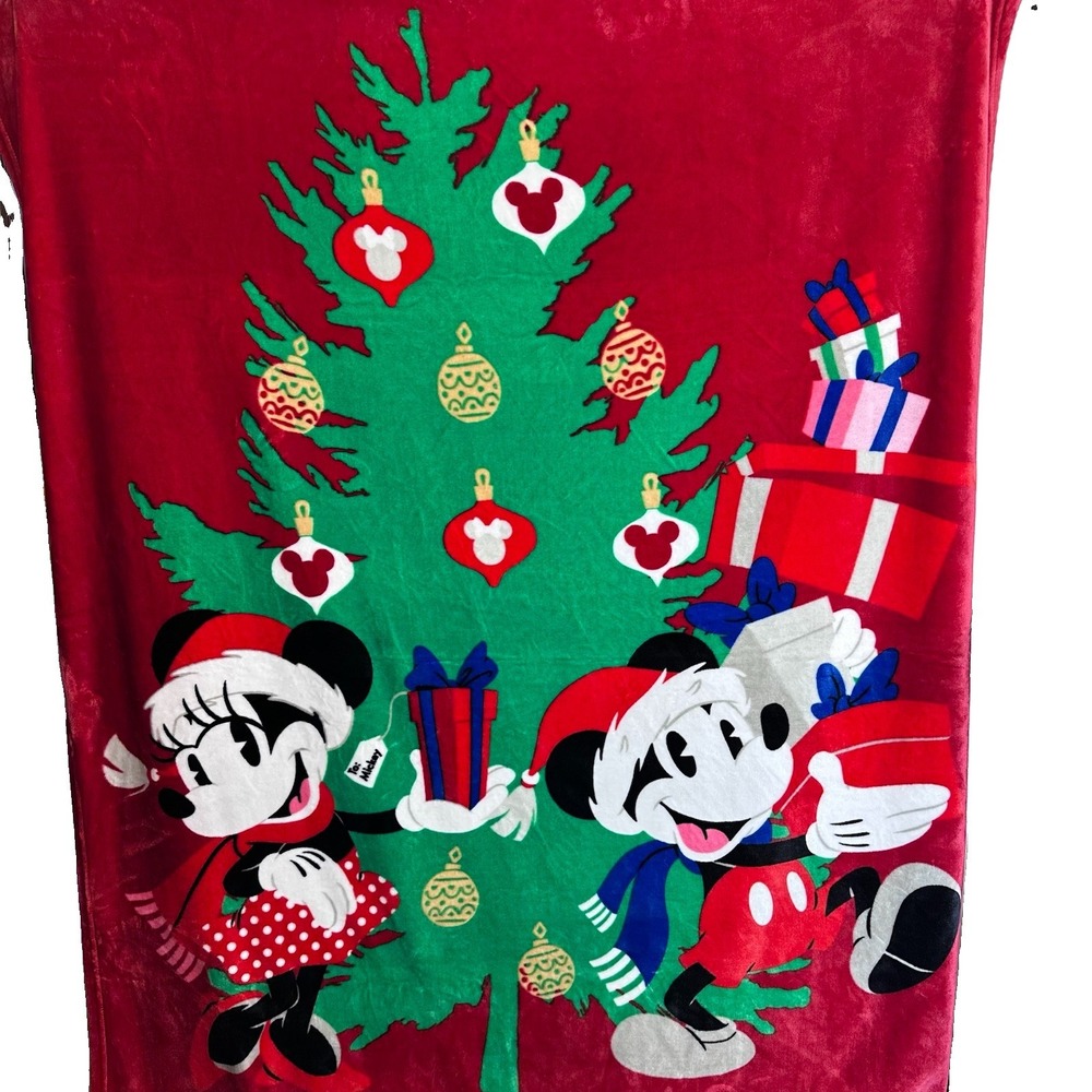 Disney Mickey Mouse Minnie Christmas Soft Plush Throw Blanket 57" X 84" Holiday